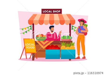 People enjoy local food and discover the local culture 116310974