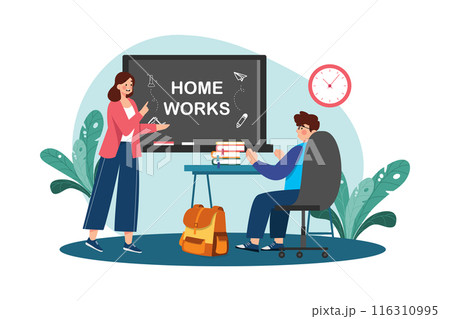 A teacher assigns homework to students.のイラスト素材 [116310995] - PIXTA