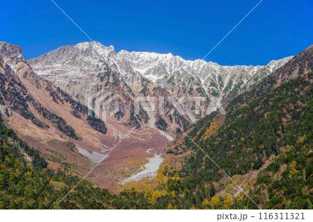 上高地の絶景【2023秋】小梨平キャンプ場より望む穂高連峰の大パノラマ 116311321