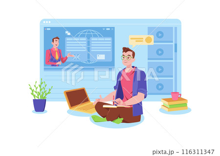 Man Learning Different Foreign Languages Online 116311347