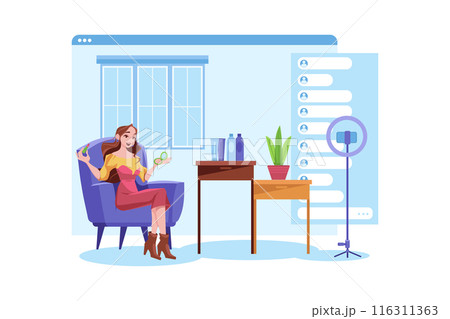 Happy Young Girl Reviews Beauty Products Online 116311363