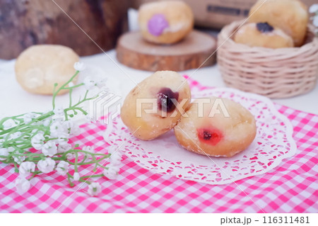 flavored ball donuts as a background 116311481