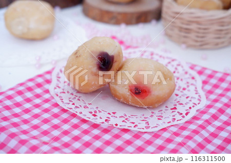 flavored ball donuts as a background 116311500