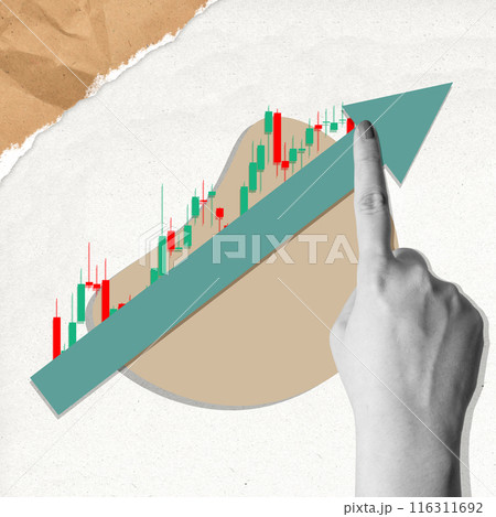 The human hand pointing to a rising chart arrow 116311692