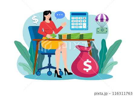 Woman counts the money she earns Woman counts the money she earns 116311763