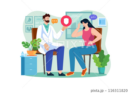 Patient talking to the doctor in the clinic 116311820