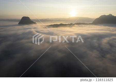 Morning Mist and Viewpoint with Layers of Mountains Morning Mist and Viewpoint with Layers of Mountains 116311825