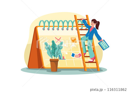 Businesswoman doing calendar management Illustration concept on white background 116311862
