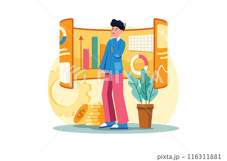 Businessman doing web analytics Illustration concept on white background Businessman doing web analytics Illustration concept on white background 116311881
