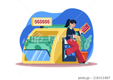 Woman Counts The Money She Earns 116311907