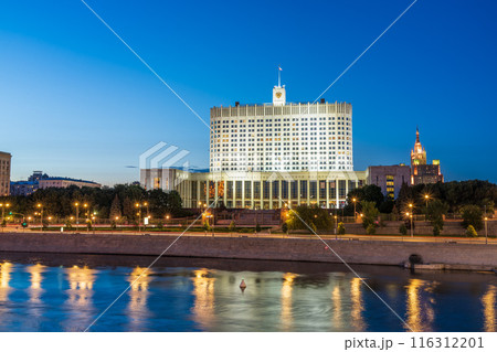 House of the government of the russian federation, White House, at summer night, Moscow, Russia. Night view 116312201