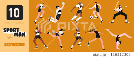 A set of 10 sports of athletes in action. The illustrations are of various sports, A set of 10 sports of athletes in action. The illustrations are of various sports, 116312303
