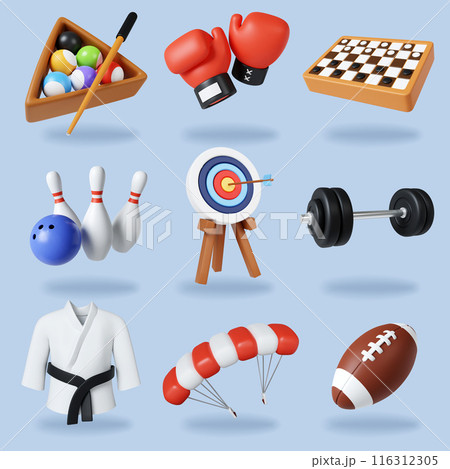 Collection of 3D sports icons isolated on blue, sports and olympics concept. 3d icon achievement award clipart 116312305