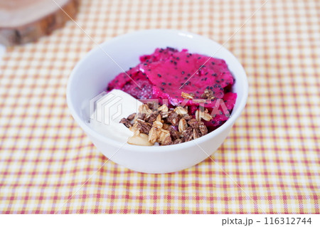 fruit salad in a bowl as a background 116312744
