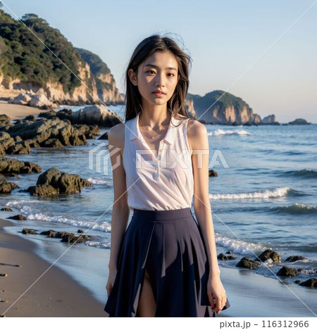 海岸でポーズをとる女性 116312966