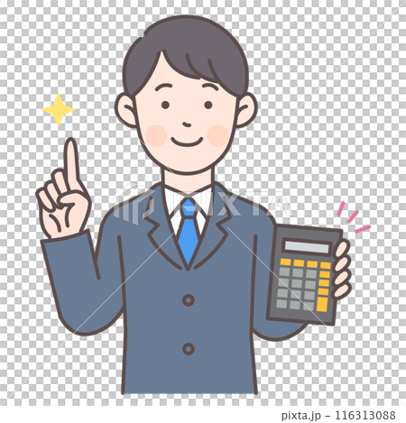 Male office worker with a calculator 116313088