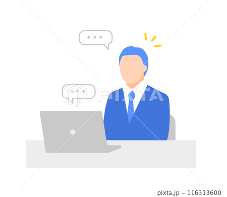 オンライン面接を受ける男性のシンプルなイラスト オンライン面接を受ける男性のシンプルなイラスト 116313600