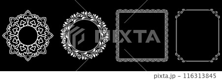 Set of decorative frames Elegant vector element for design in Eastern style, place for text. Floral black and white borders. Lace illustration for invitations and greeting cards. 116313845