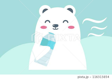 水分補給をする白くま。水を飲むかわいいシロクマ。ベクターイラスト 水分補給をする白くま。水を飲むかわいいシロクマ。ベクターイラスト 116313854
