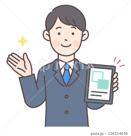 タブレットで案内する会社員男性 116314036