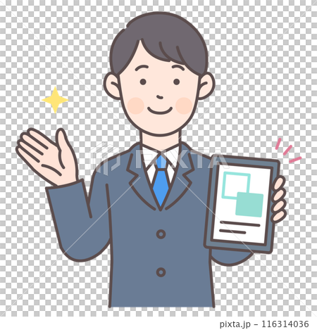 タブレットで案内する会社員男性 116314036