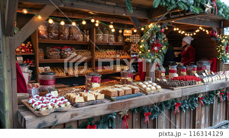 店先に並ぶクリスマスの土産屋 116314129