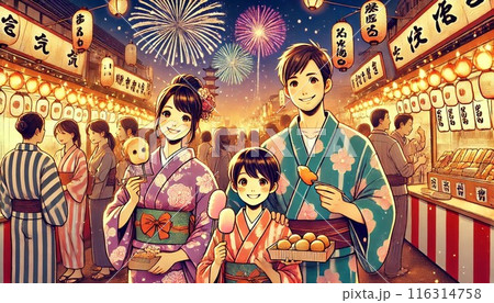 家族で夜の夏祭り 家族で夜の夏祭り 116314758