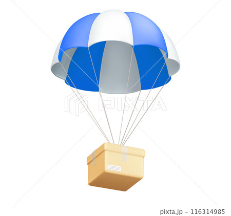 Fast order delivery cardboard parcels on parachute 116314985