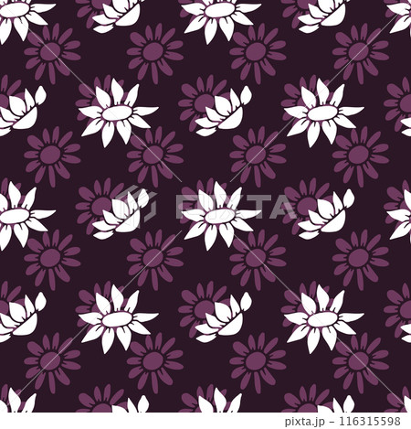 Seamless pattern with abstract retro wild flower blooms on purple background Seamless pattern with abstract retro wild flower blooms on purple background 116315598