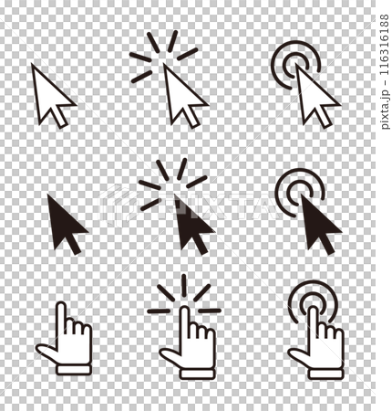 マウスカーソル　クリック　アイコン　セット 116316188