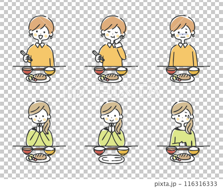 Illustration set of a woman eating 116316333