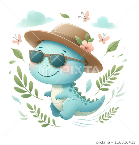 3d dinosaur with sunglasses  116316413
