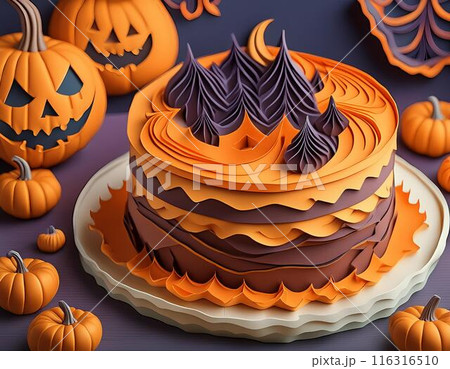 ハロウィンの切り絵風イラスト　ケーキ 116316510