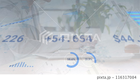 Image of network of connections over man typing on keyboard 116317084
