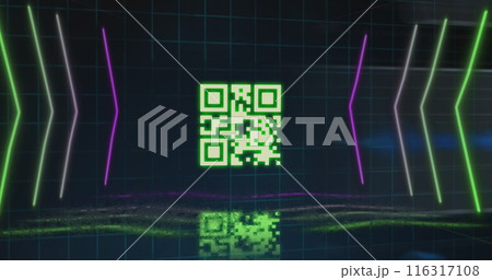 Image of qr code and neon lines on black...のイラスト素材 [116317108] - PIXTA