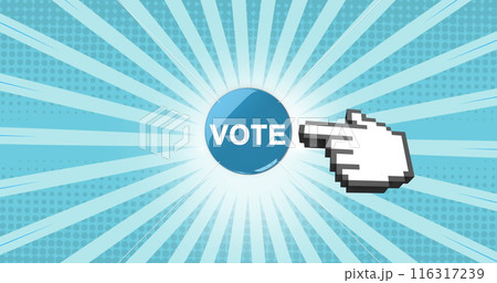 Image of hand showing vote over striped rotating blue background Image of hand showing vote over striped rotating blue background 116317239