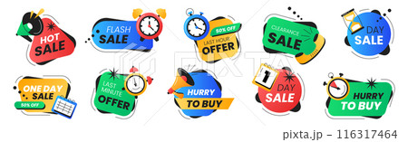 Last time offer badges, promo stickers hot sales labels in flat style Last time offer badges, promo stickers hot sales labels in flat style 116317464