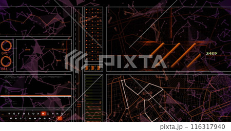 Image of data processing over network of connections on black background 116317940