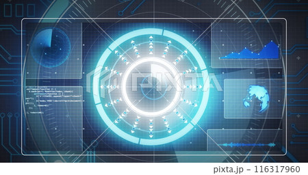 Image of data processing, globe and scope scanning 116317960
