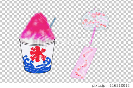 草莓刨冰和粉紅色風鈴插畫 116318012