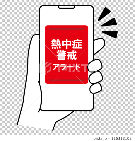 中暑警告警報智慧型手機螢幕手持線繪圖圖標 116318102