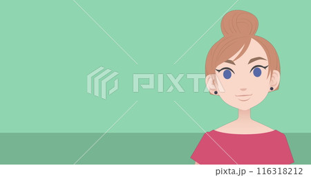 Image of female teacher talking with copy space on green background Image of female teacher talking with copy space on green background 116318212