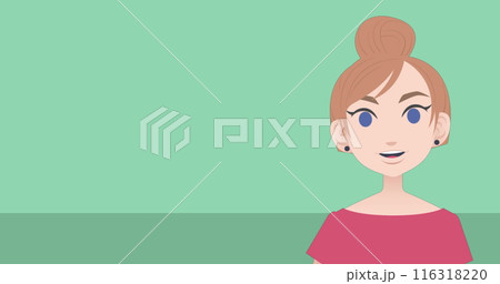 Image of female teacher talking with copy space on green background 116318220