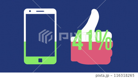 Image of filling smartphone and thumb icons with green and pink colours and percents Image of filling smartphone and thumb icons with green and pink colours and percents 116318265