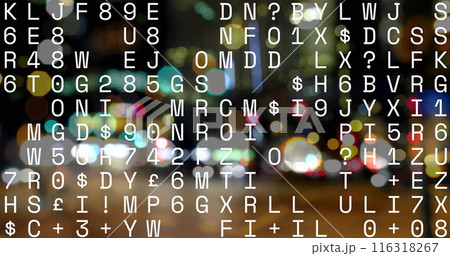 Image of letters and data processing over out of focus road traffic Image of letters and data processing over out of focus road traffic 116318267
