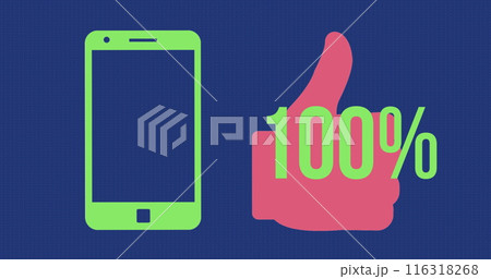 Image of filled smartphone and thumb icons with green and pink colours and percents 116318268