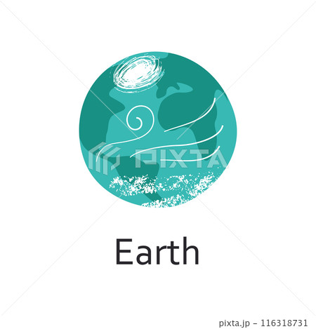 Vector illustration of Earth as a planet. Flat design with textures. Nature, environment, and global concepts. Cartoon icon for eco-friendly projects, educational children books about space, astronomy Vector illustration of Earth as a planet. Flat design with textures. Nature, environment, and global concepts. Cartoon icon for eco-friendly projects, educational children books about space, astronomy 116318731