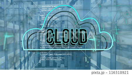 Image of cloud text banner and icon over data...のイラスト素材 [116318921] - PIXTA