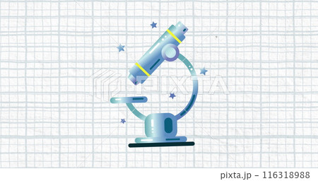 Image of microscope icon against squared lined paper background with copy space Image of microscope icon against squared lined paper background with copy space 116318988