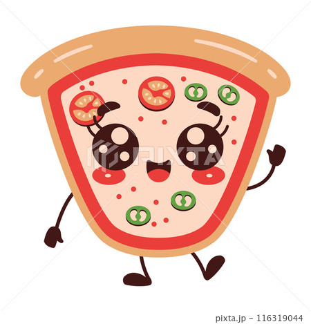 Cute Pizza Junk Food Cartoon Character with Happy Expression 116319044